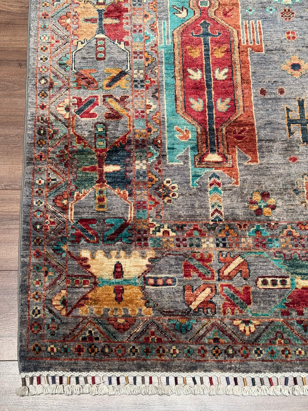 Veziri Original Hand-Woven Gray Vegetable Dyed Wool Carpet 177x250 4.43 Square Meters - 6x8 ft