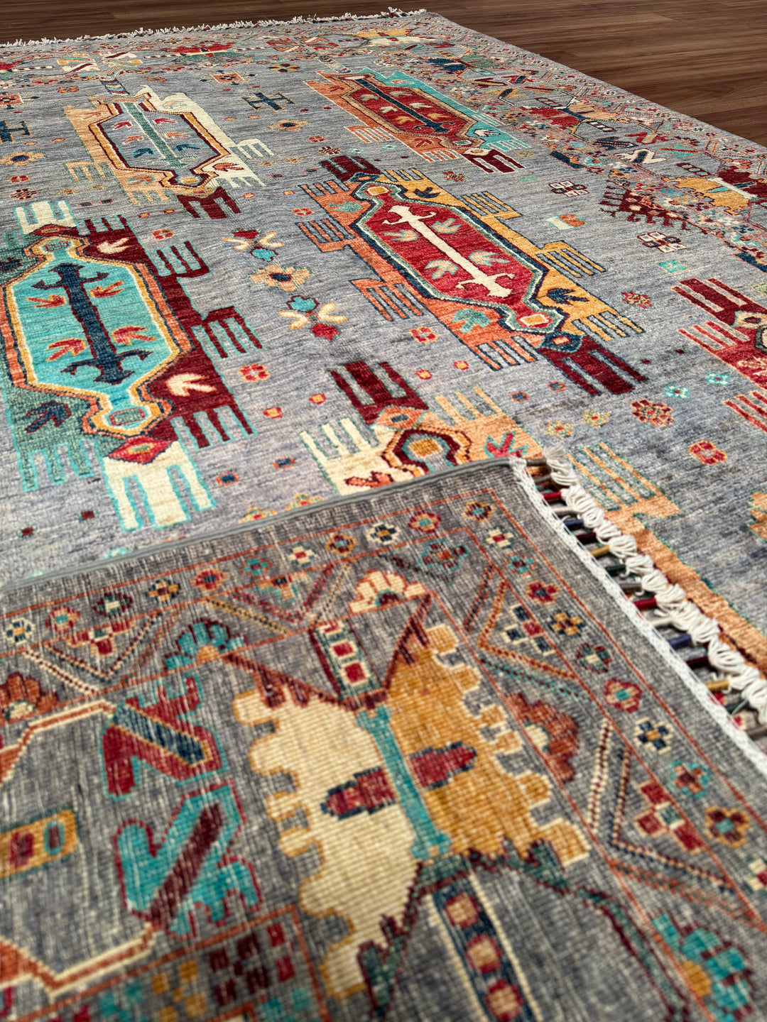 Veziri Original Hand-Woven Gray Vegetable Dyed Wool Carpet 177x250 4.43 Square Meters - 6x8 ft