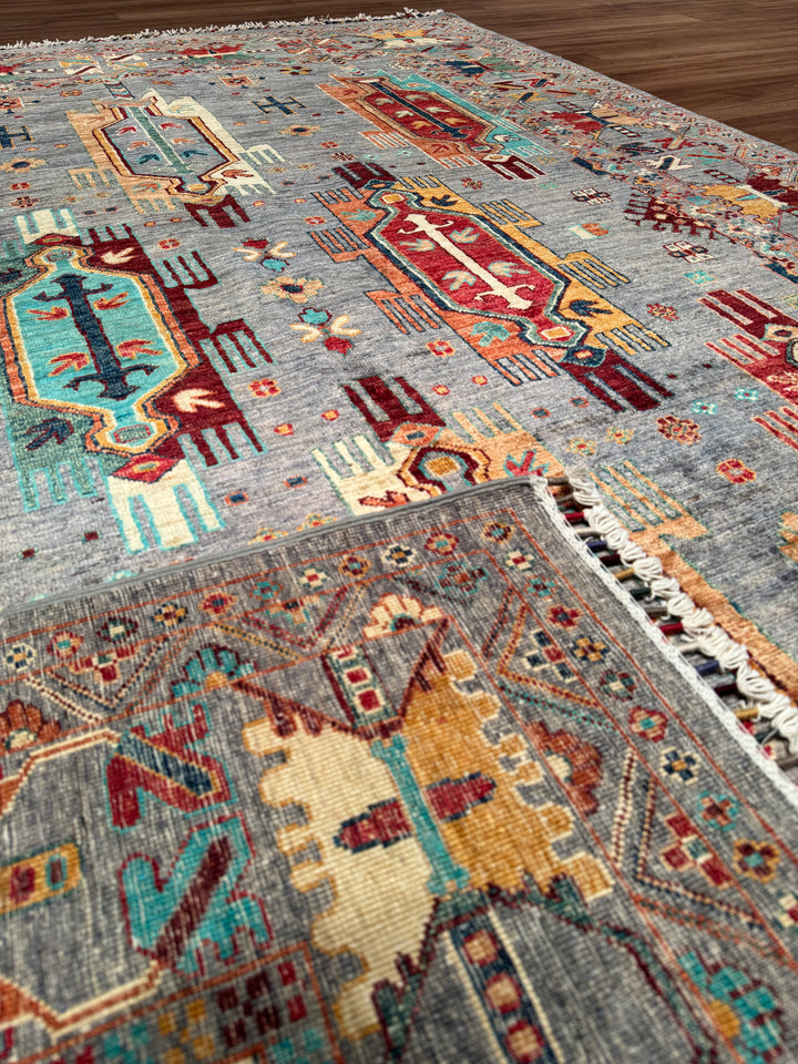 Veziri Original Hand-Woven Gray Vegetable Dyed Wool Carpet 177x250 4.43 Square Meters - 6x8 ft