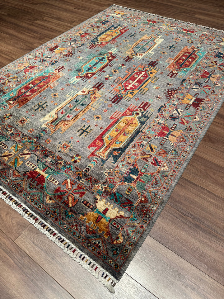 Veziri Original Hand-Woven Gray Vegetable Dyed Wool Carpet 177x250 4.43 Square Meters - 6x8 ft