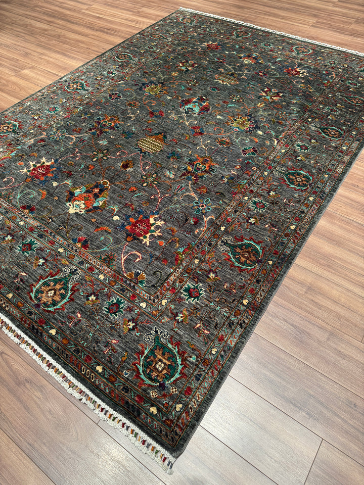 Sultani Binbirgece Orijinal El Dokuması Gri Kök Boya Yün Halı 207x294 6.09 Metrekare - 7x10 ft
