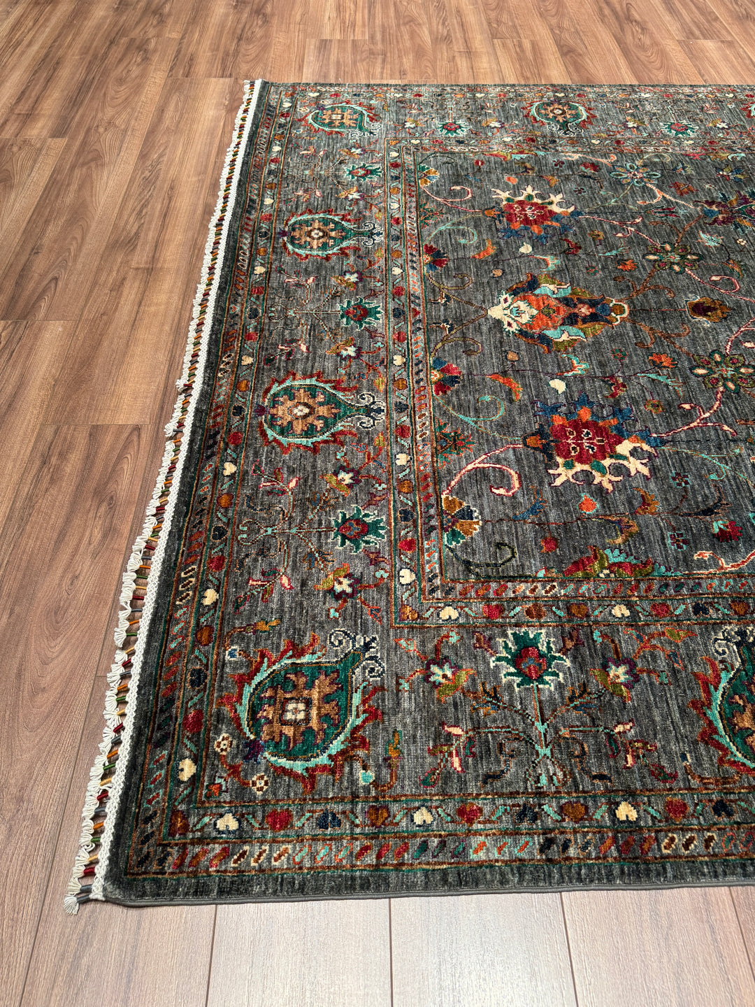 Sultani Binbirgece Orijinal El Dokuması Gri Kök Boya Yün Halı 207x294 6.09 Metrekare - 7x10 ft