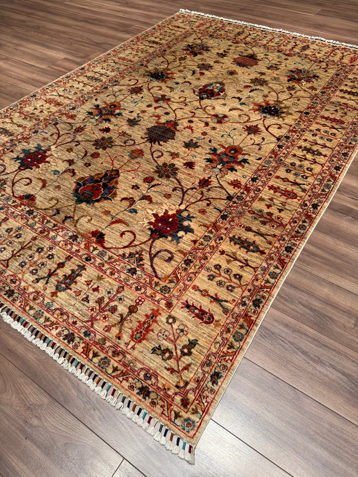 Sultani Binbirgece Orijinal El Dokuması Bej Kök Boya Yün Halı 171x250 4.28 Metrekare - 5x8 ft