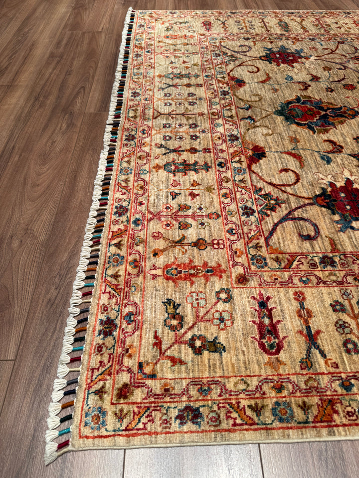 Sultani Binbirgece Orijinal El Dokuması Bej Kök Boya Yün Halı 171x250 4.28 Metrekare - 5x8 ft