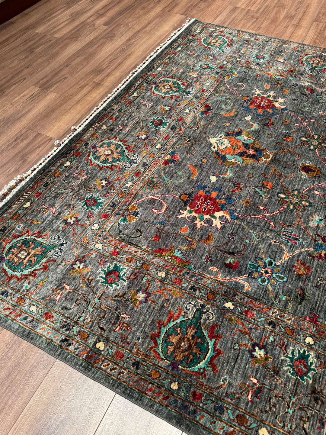 Sultani Binbirgece Orijinal El Dokuması Gri Kök Boya Yün Halı 207x294 6.09 Metrekare - 7x10 ft