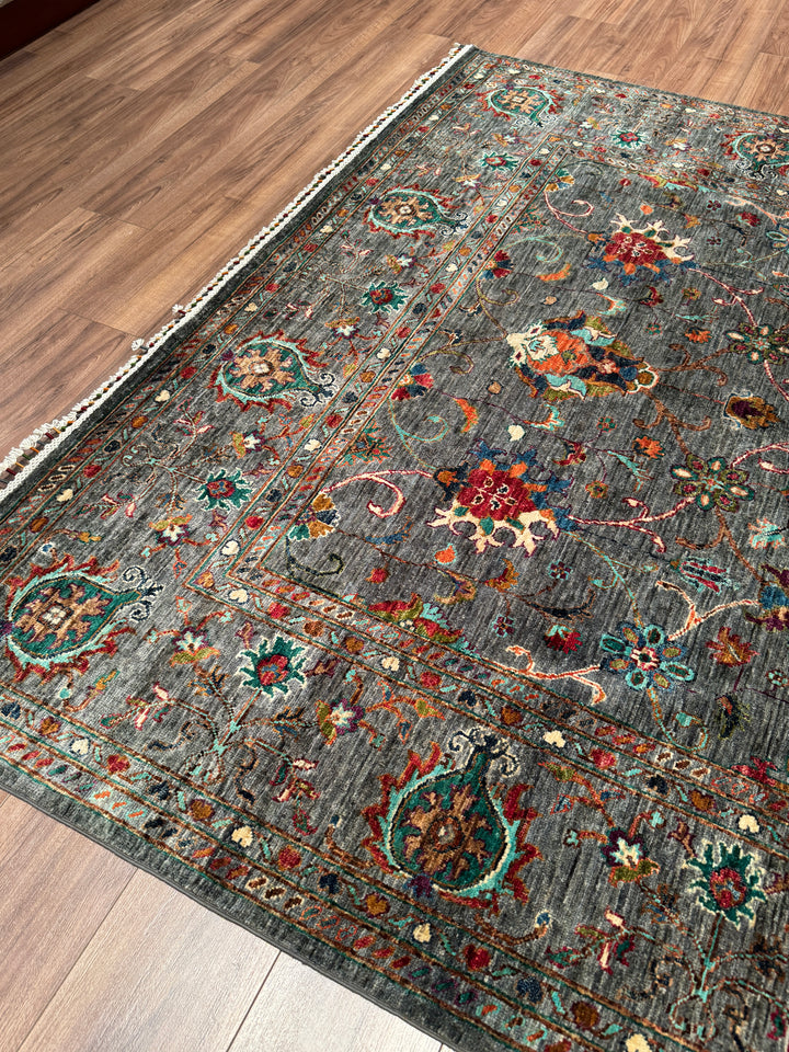 Sultani Binbirgece Orijinal El Dokuması Gri Kök Boya Yün Halı 207x294 6.09 Metrekare - 7x10 ft