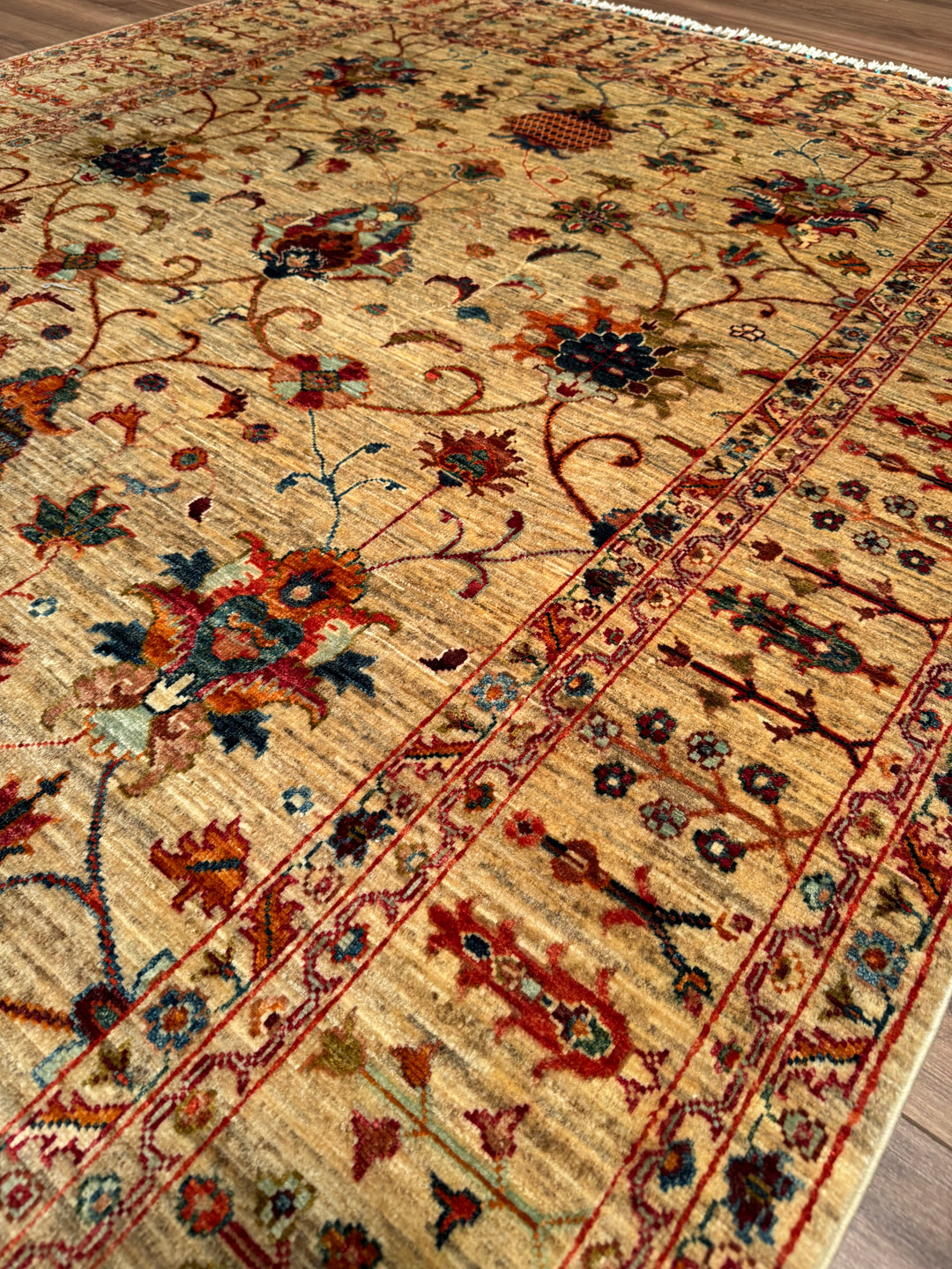 Sultani Binbirgece Orijinal El Dokuması Bej Kök Boya Yün Halı 171x250 4.28 Metrekare - 5x8 ft