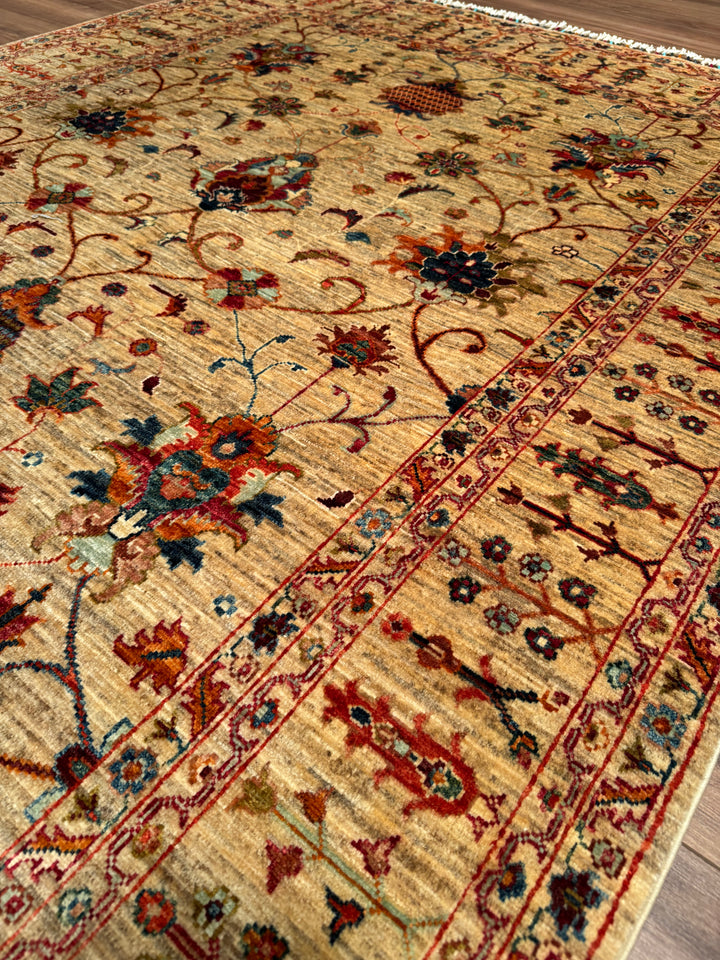 Sultani Binbirgece Orijinal El Dokuması Bej Kök Boya Yün Halı 171x250 4.28 Metrekare - 5x8 ft