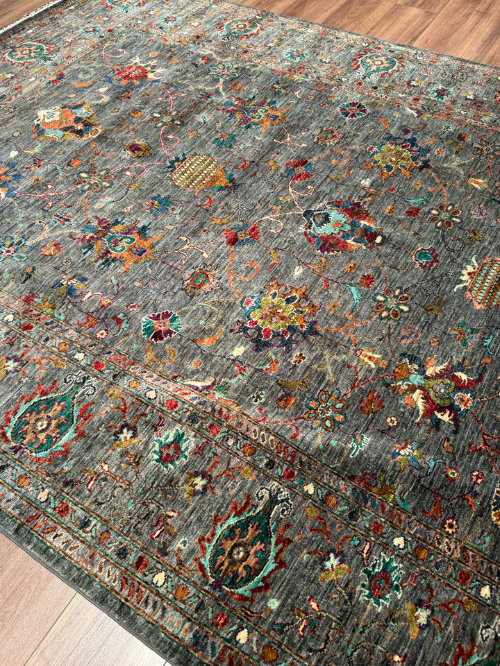 Sultani Binbirgece Orijinal El Dokuması Gri Kök Boya Yün Halı 207x294 6.09 Metrekare - 7x10 ft