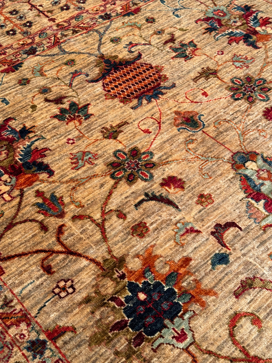 Sultani Binbirgece Orijinal El Dokuması Bej Kök Boya Yün Halı 171x250 4.28 Metrekare - 5x8 ft