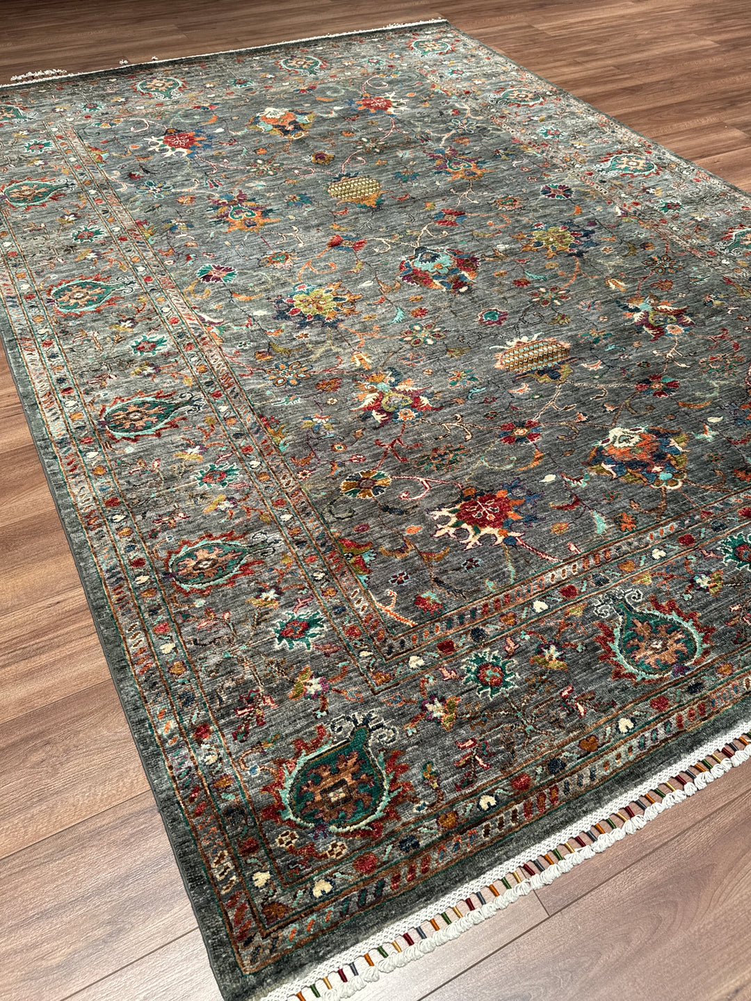 Sultani Binbirgece Orijinal El Dokuması Gri Kök Boya Yün Halı 207x294 6.09 Metrekare - 7x10 ft