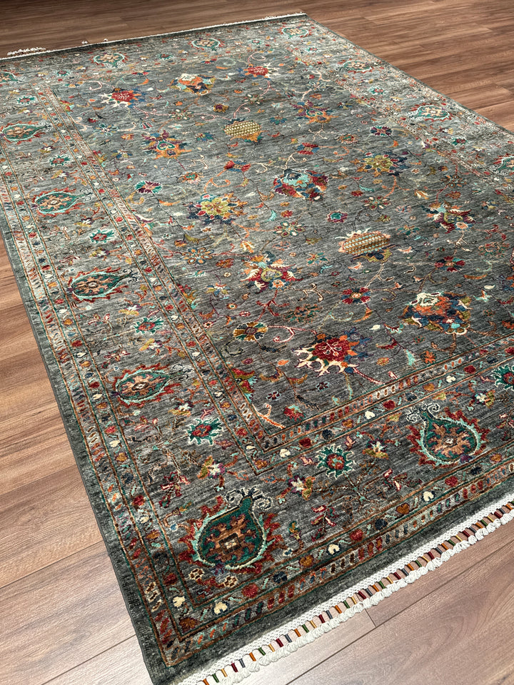Sultani Binbirgece Orijinal El Dokuması Gri Kök Boya Yün Halı 207x294 6.09 Metrekare - 7x10 ft