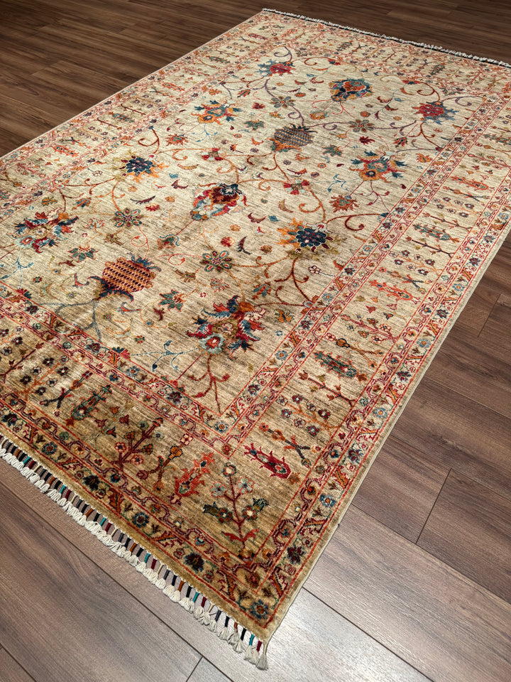 Sultani Binbirgece Orijinal El Dokuması Bej Kök Boya Yün Halı 171x250 4.28 Metrekare - 5x8 ft