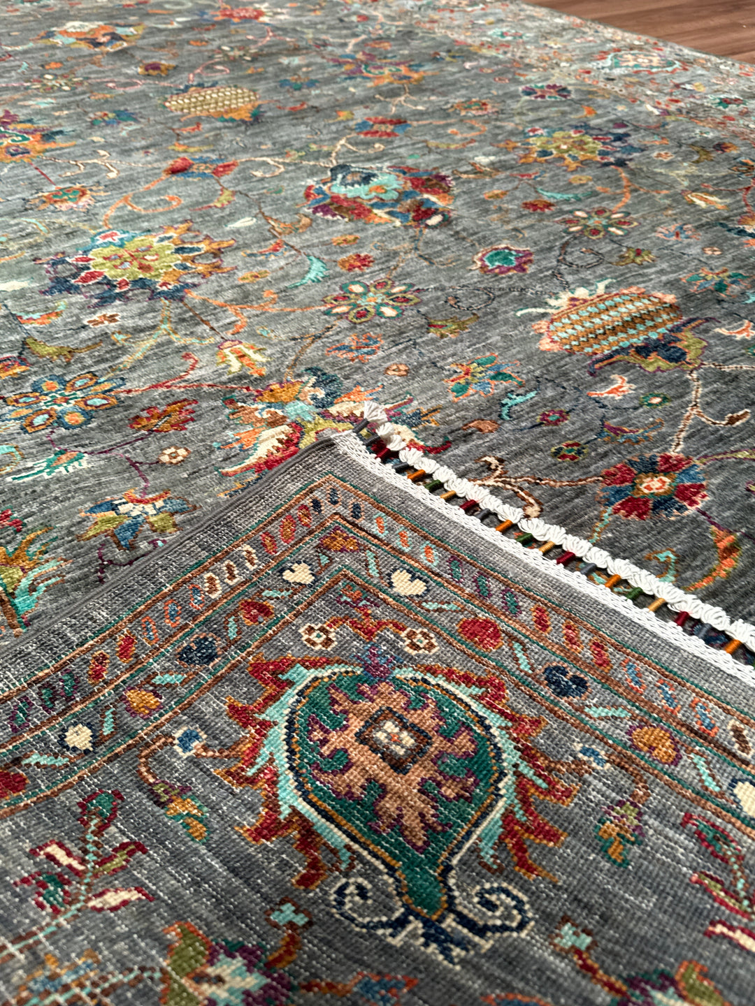 Sultani Binbirgece Orijinal El Dokuması Gri Kök Boya Yün Halı 207x294 6.09 Metrekare - 7x10 ft