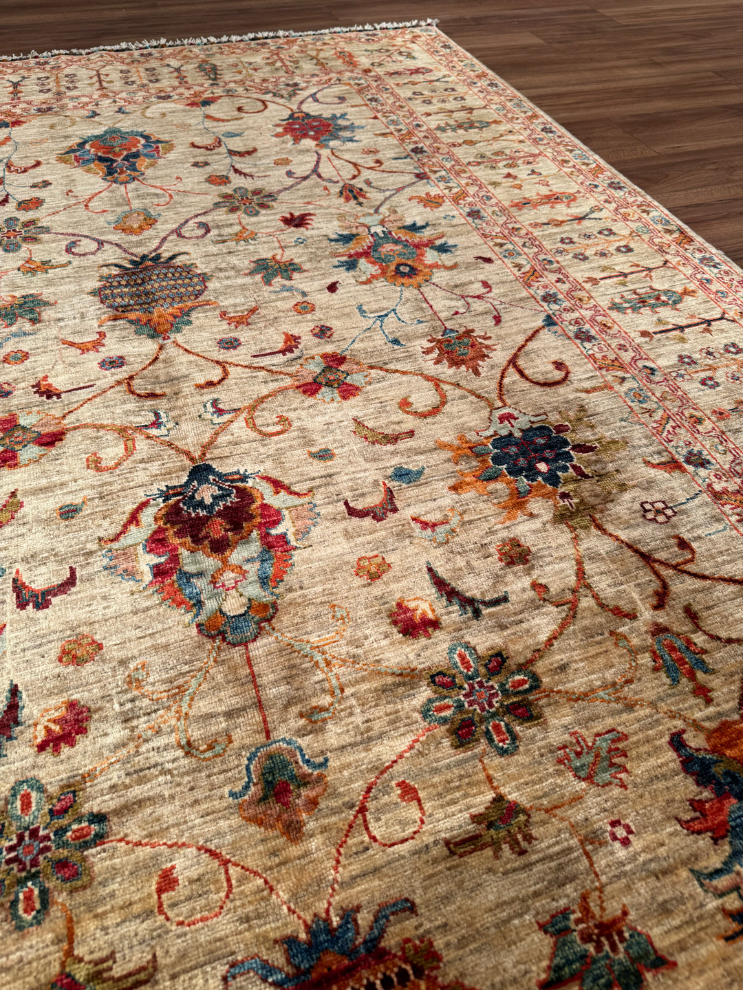 Sultani Binbirgece Orijinal El Dokuması Bej Kök Boya Yün Halı 171x250 4.28 Metrekare - 5x8 ft