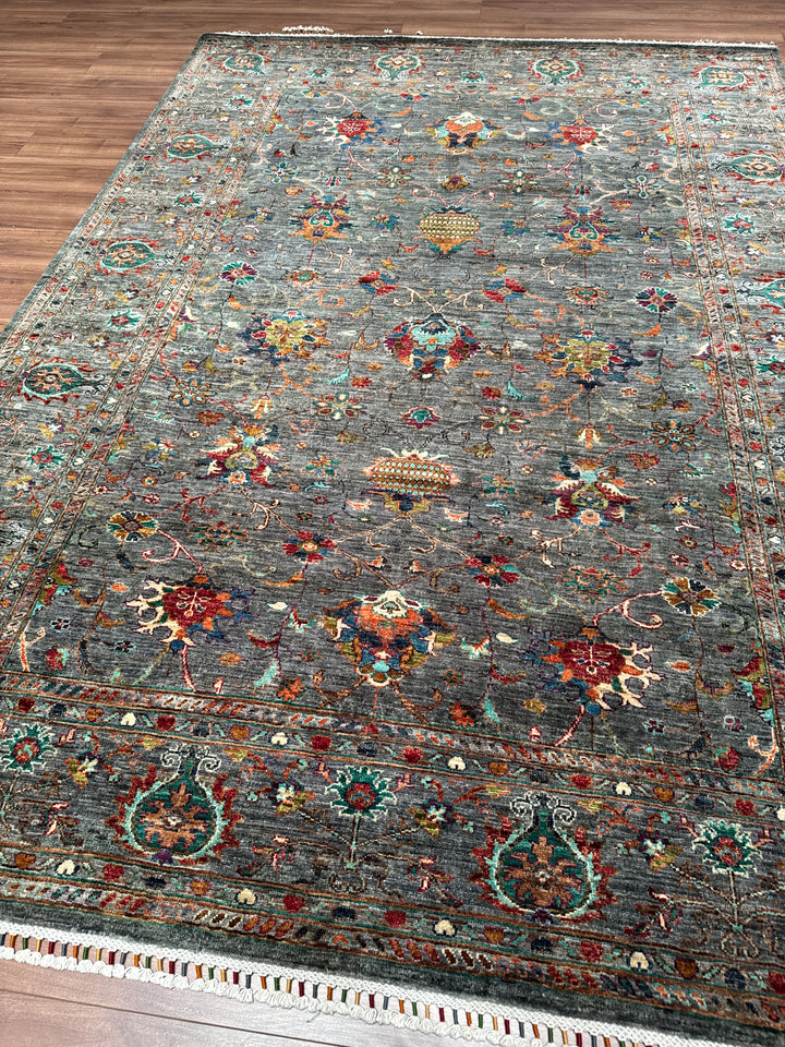 Sultani Binbirgece Orijinal El Dokuması Gri Kök Boya Yün Halı 207x294 6.09 Metrekare - 7x10 ft