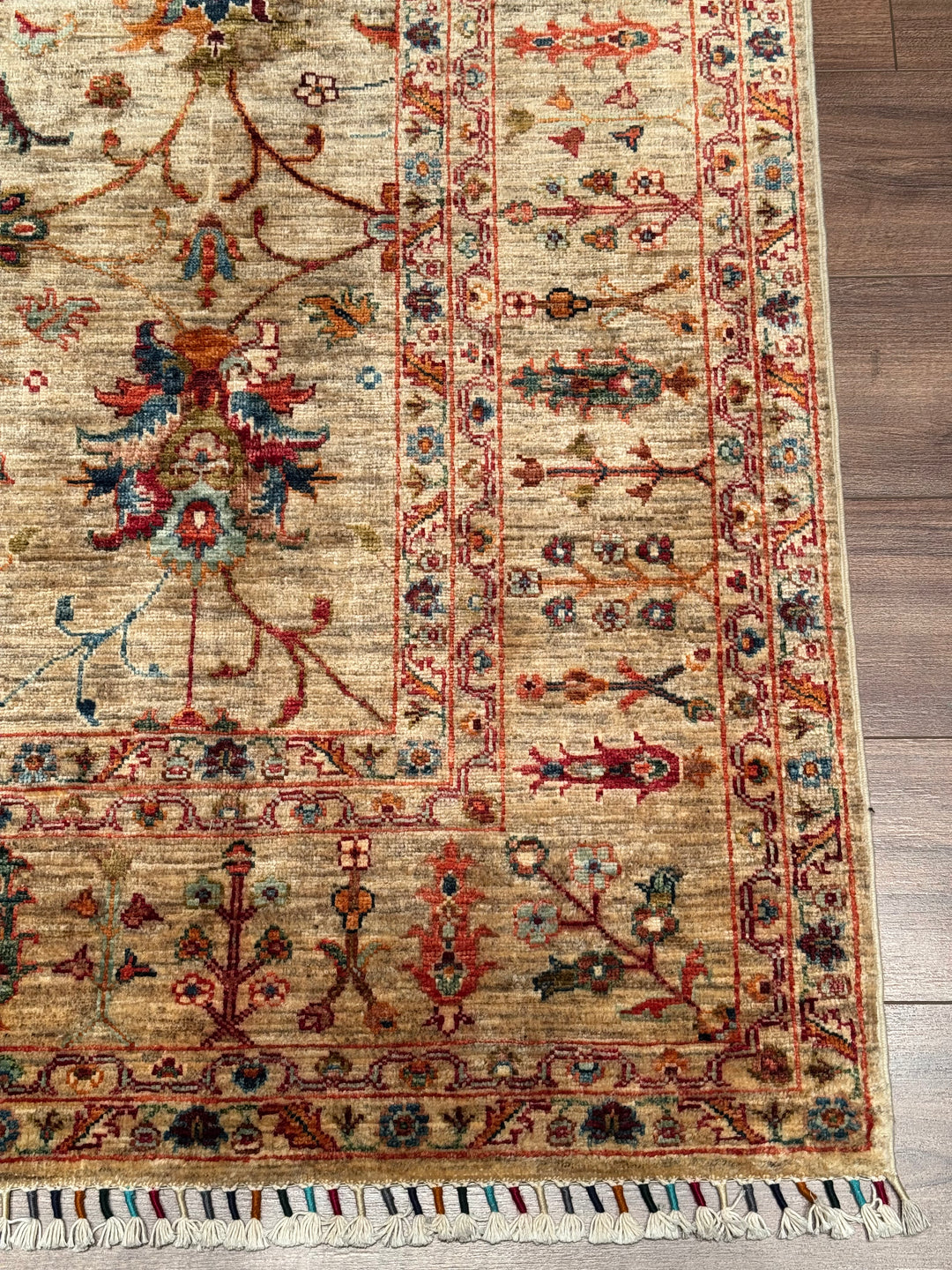 Sultani Binbirgece Orijinal El Dokuması Bej Kök Boya Yün Halı 171x250 4.28 Metrekare - 5x8 ft