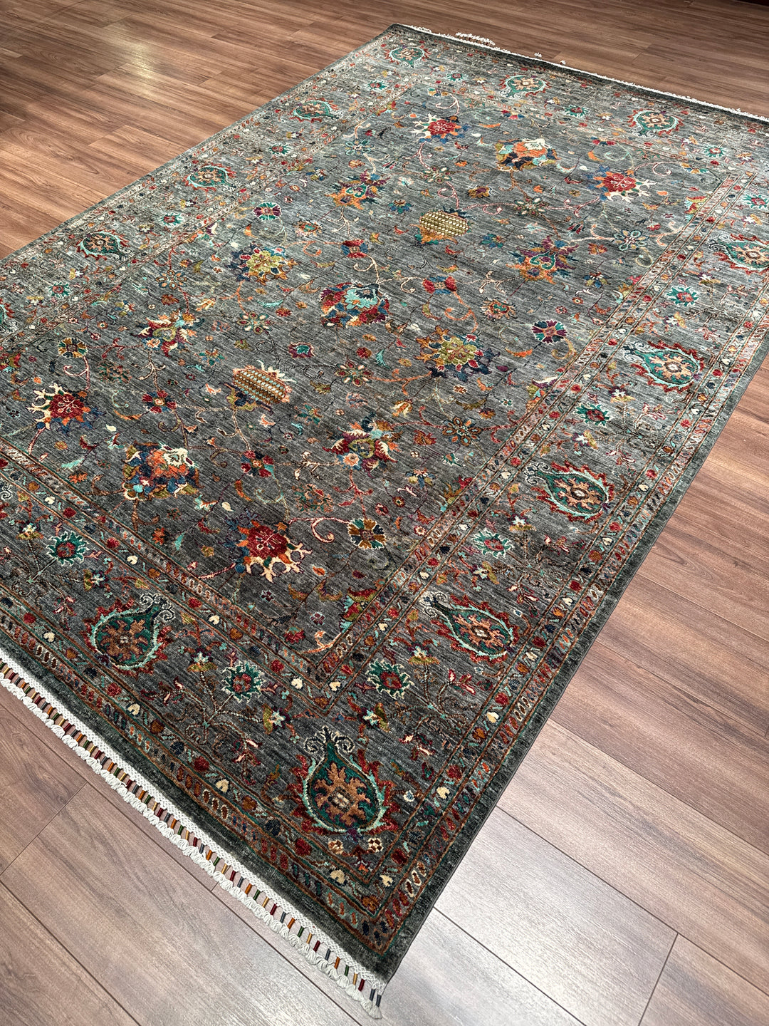 Sultani Binbirgece Orijinal El Dokuması Gri Kök Boya Yün Halı 207x294 6.09 Metrekare - 7x10 ft