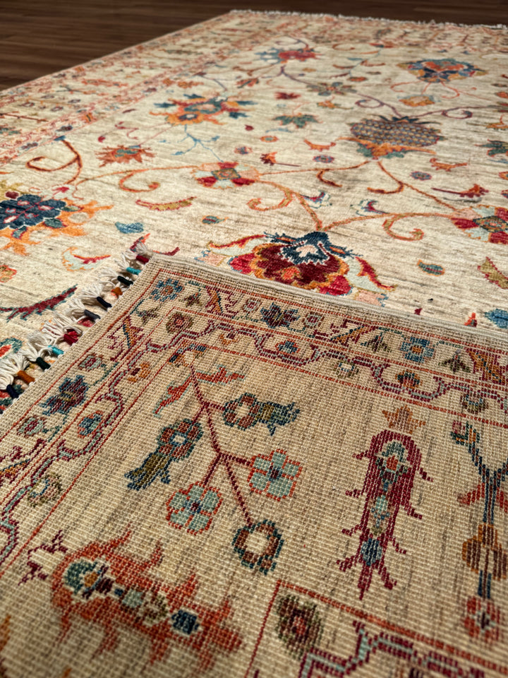 Sultani Binbirgece Orijinal El Dokuması Bej Kök Boya Yün Halı 171x250 4.28 Metrekare - 5x8 ft