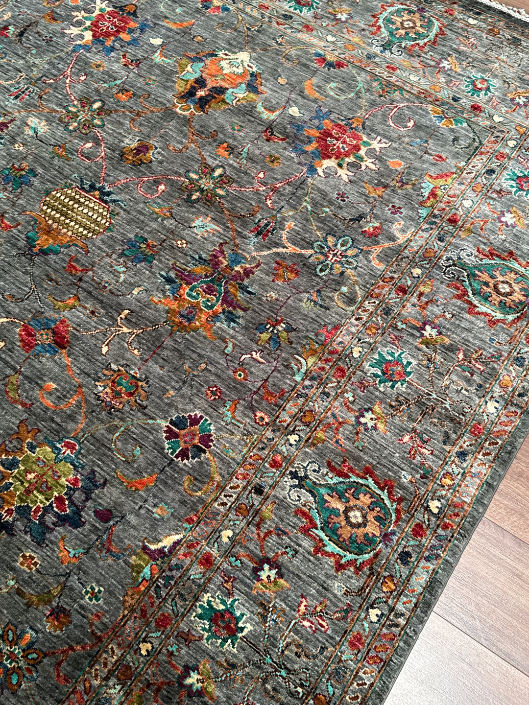 Sultani Binbirgece Orijinal El Dokuması Gri Kök Boya Yün Halı 207x294 6.09 Metrekare - 7x10 ft
