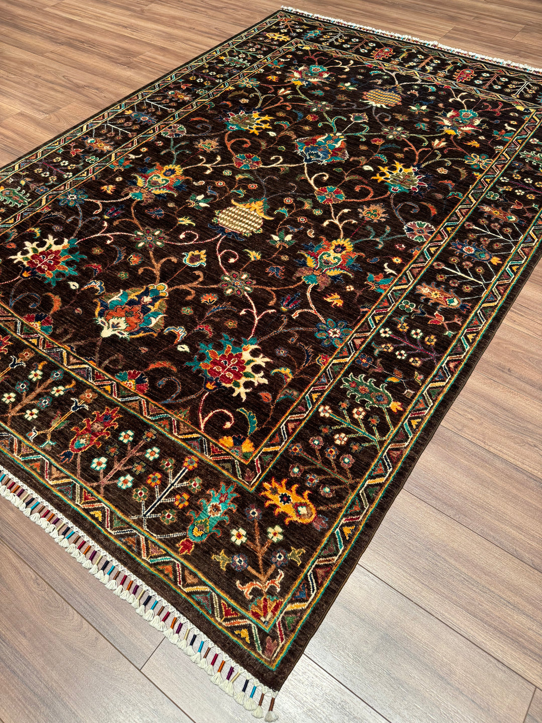 Sultani Binbirgece Orijinal El Dokuması Kahverengi Kök Boya Yün Halı 175x248 4.34 Metrekare - 5x8 ft
