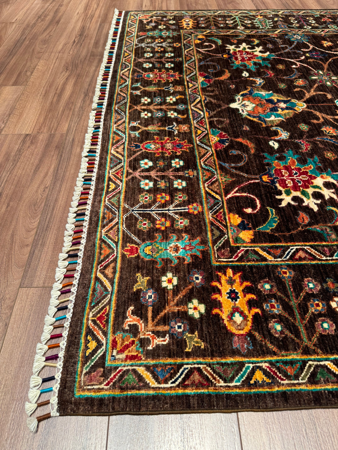 Sultani Binbirgece Orijinal El Dokuması Kahverengi Kök Boya Yün Halı 175x248 4.34 Metrekare - 5x8 ft