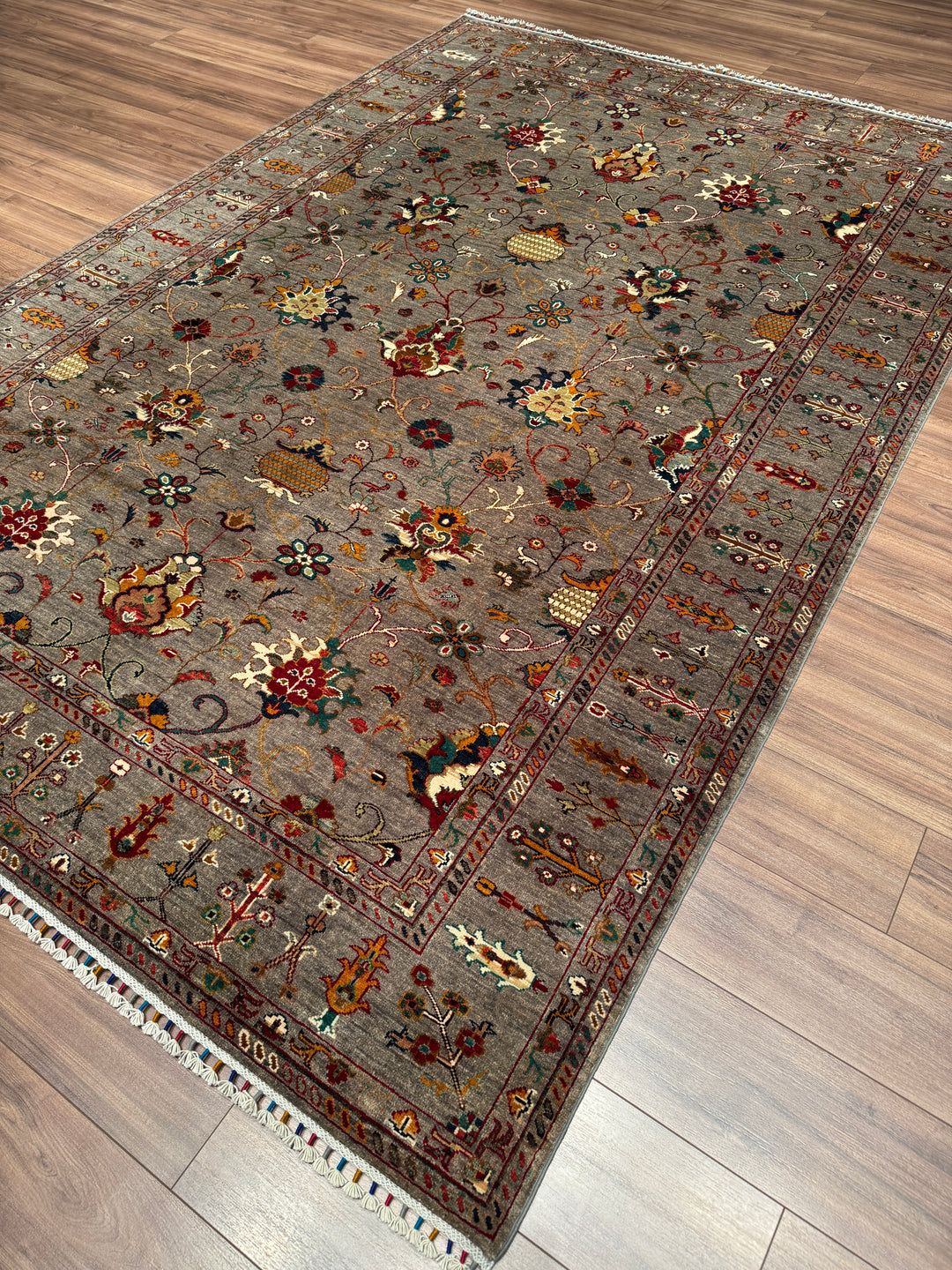 Sultani Binbirgece Orijinal El Dokuması Gri Kök Boya Yün Halı 211x313 6.60 Metrekare - 7x10 ft