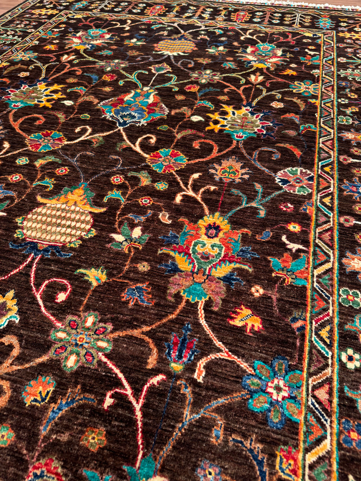 Sultani Binbirgece Orijinal El Dokuması Kahverengi Kök Boya Yün Halı 175x248 4.34 Metrekare - 5x8 ft