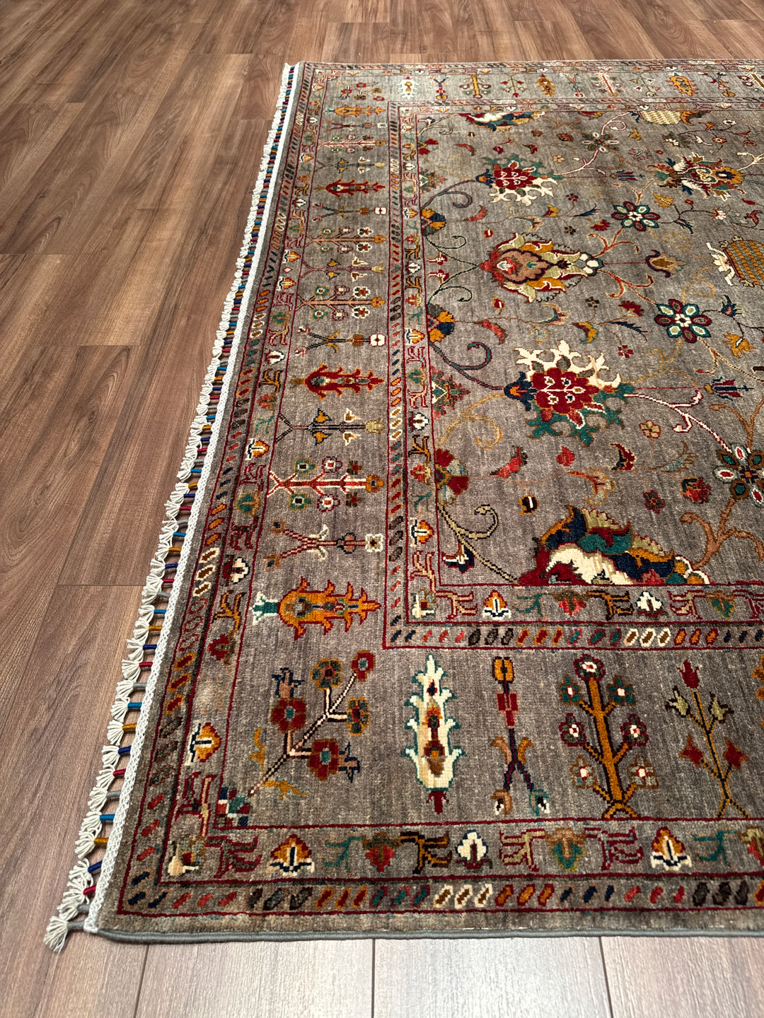Sultani Binbirgece Orijinal El Dokuması Gri Kök Boya Yün Halı 211x313 6.60 Metrekare - 7x10 ft