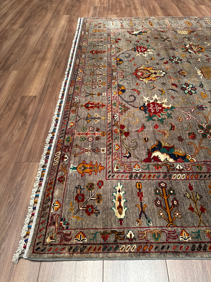 Sultani Binbirgece Orijinal El Dokuması Gri Kök Boya Yün Halı 211x313 6.60 Metrekare - 7x10 ft
