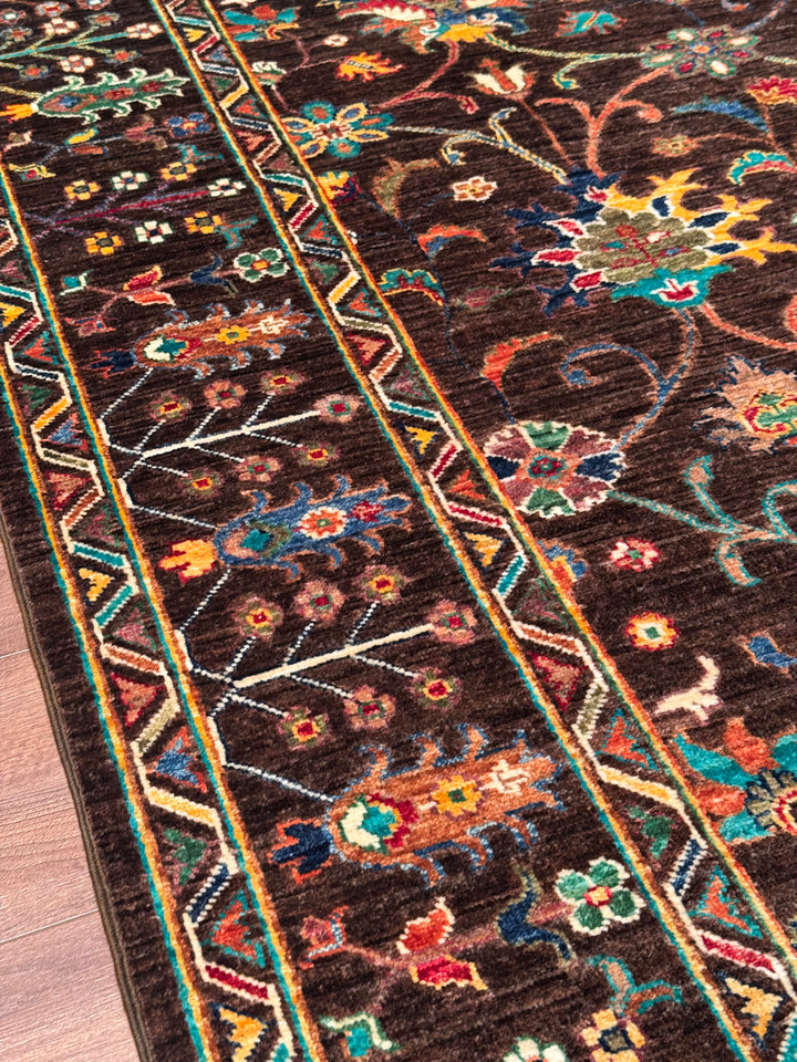 Sultani Binbirgece Orijinal El Dokuması Kahverengi Kök Boya Yün Halı 175x248 4.34 Metrekare - 5x8 ft