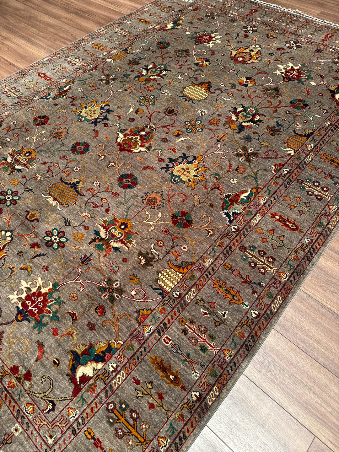Sultani Binbirgece Orijinal El Dokuması Gri Kök Boya Yün Halı 211x313 6.60 Metrekare - 7x10 ft