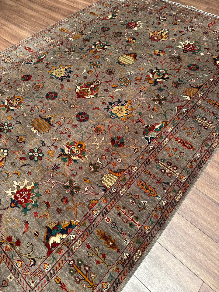 Sultani Binbirgece Orijinal El Dokuması Gri Kök Boya Yün Halı 211x313 6.60 Metrekare - 7x10 ft