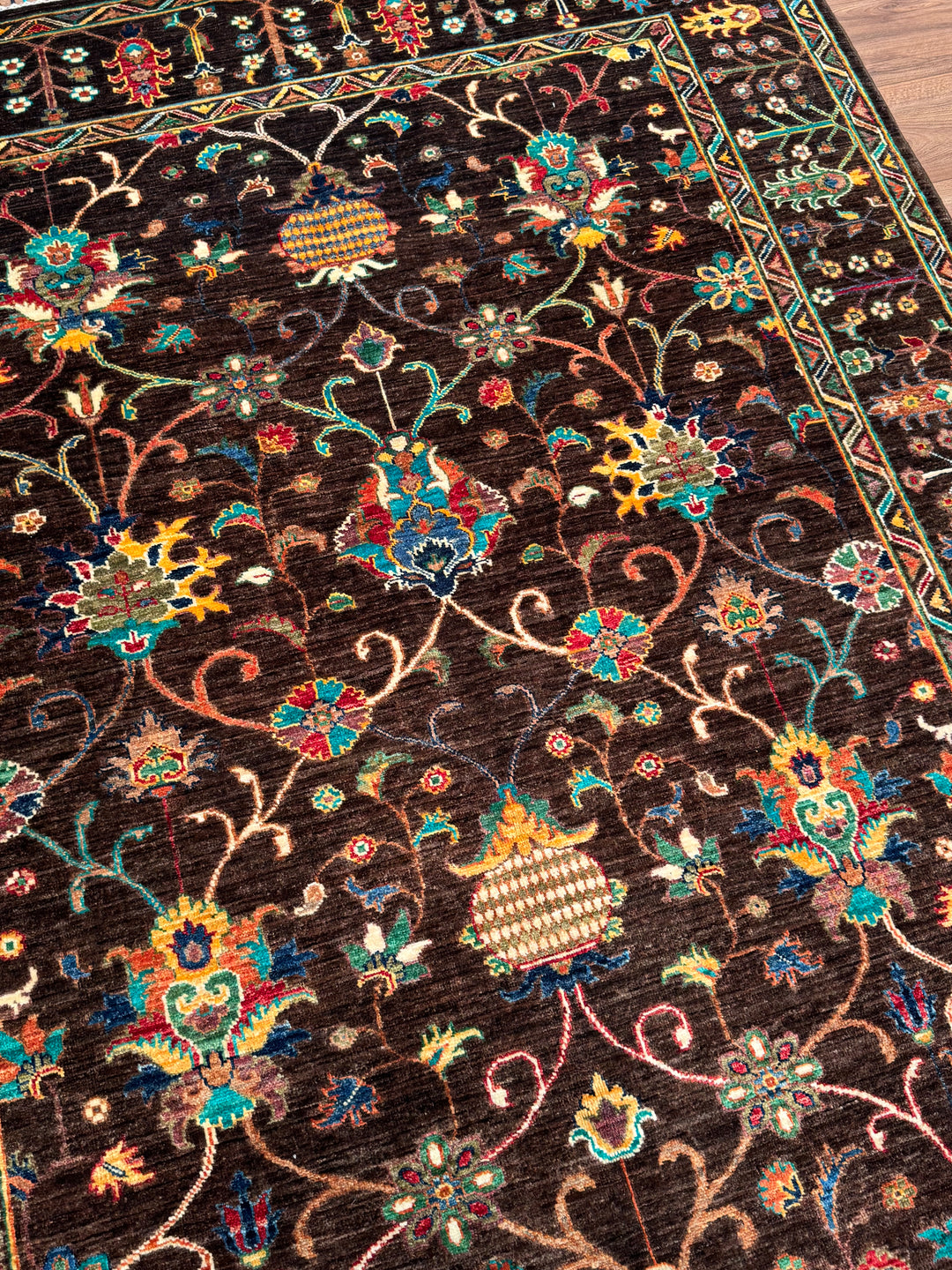 Sultani Binbirgece Orijinal El Dokuması Kahverengi Kök Boya Yün Halı 175x248 4.34 Metrekare - 5x8 ft