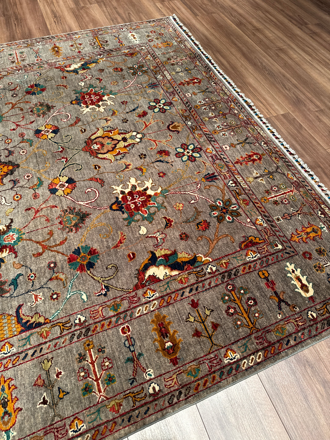 Sultani Binbirgece Orijinal El Dokuması Gri Kök Boya Yün Halı 211x313 6.60 Metrekare - 7x10 ft