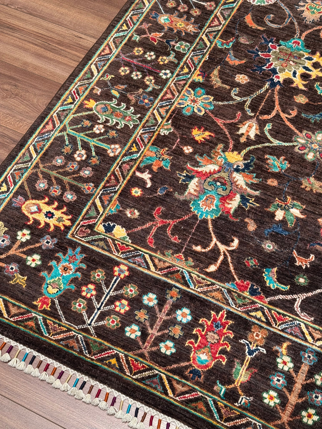 Sultani Binbirgece Orijinal El Dokuması Kahverengi Kök Boya Yün Halı 175x248 4.34 Metrekare - 5x8 ft