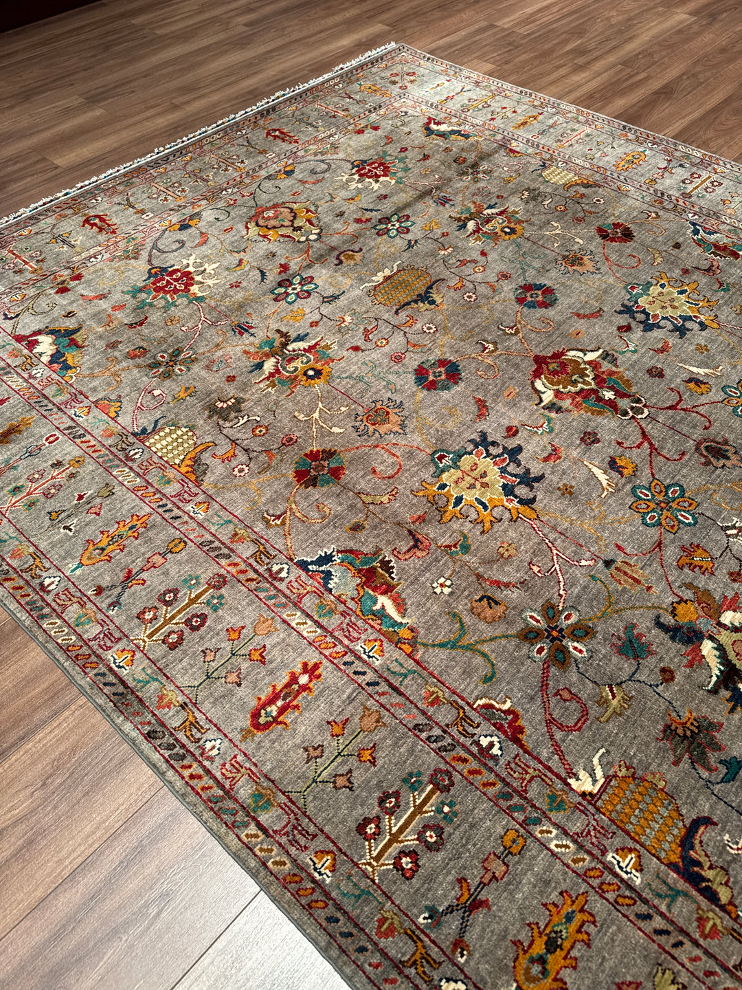 Sultani Binbirgece Orijinal El Dokuması Gri Kök Boya Yün Halı 211x313 6.60 Metrekare - 7x10 ft