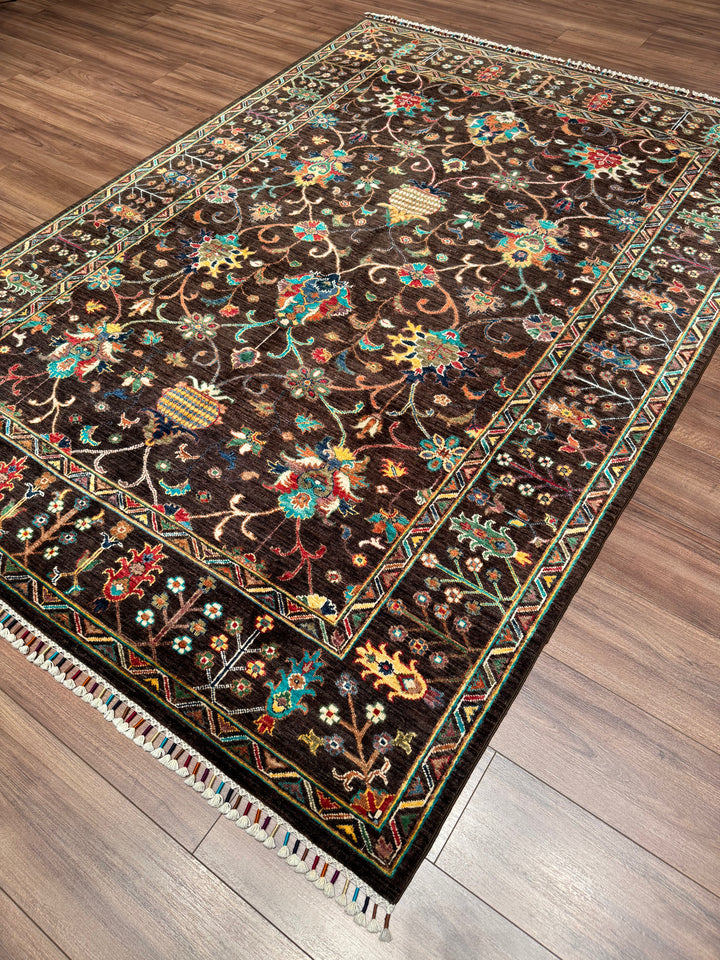 Sultani Binbirgece Orijinal El Dokuması Kahverengi Kök Boya Yün Halı 175x248 4.34 Metrekare - 5x8 ft