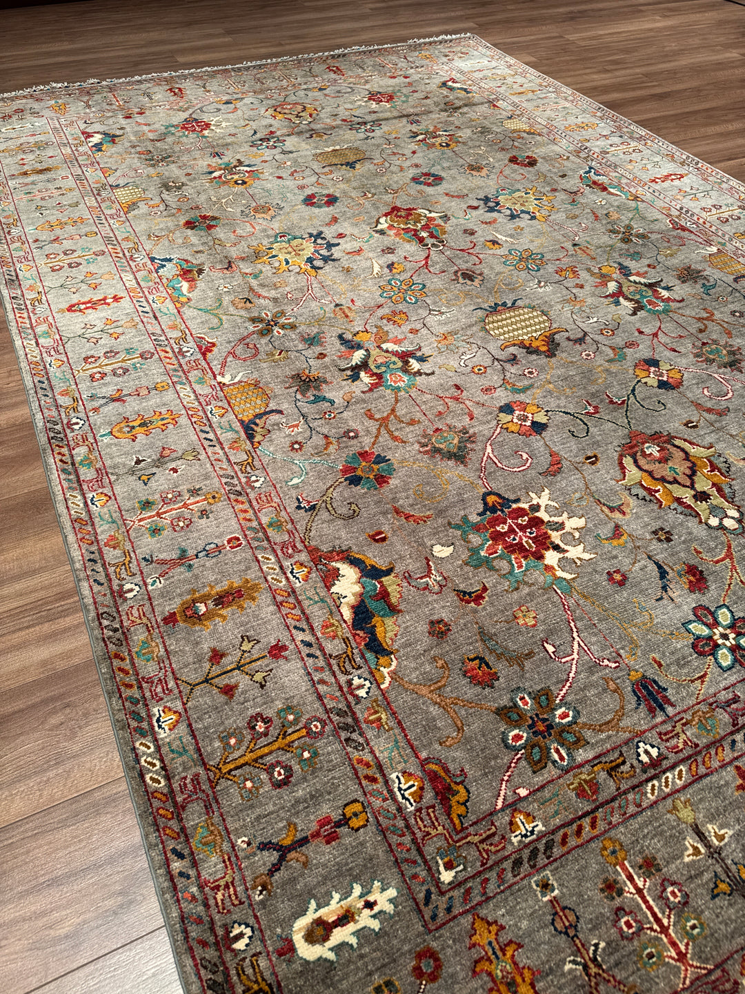 Sultani Binbirgece Orijinal El Dokuması Gri Kök Boya Yün Halı 211x313 6.60 Metrekare - 7x10 ft