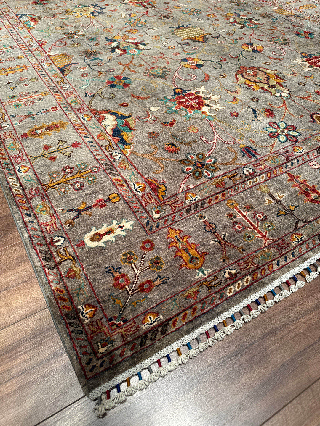 Sultani Binbirgece Orijinal El Dokuması Gri Kök Boya Yün Halı 211x313 6.60 Metrekare - 7x10 ft