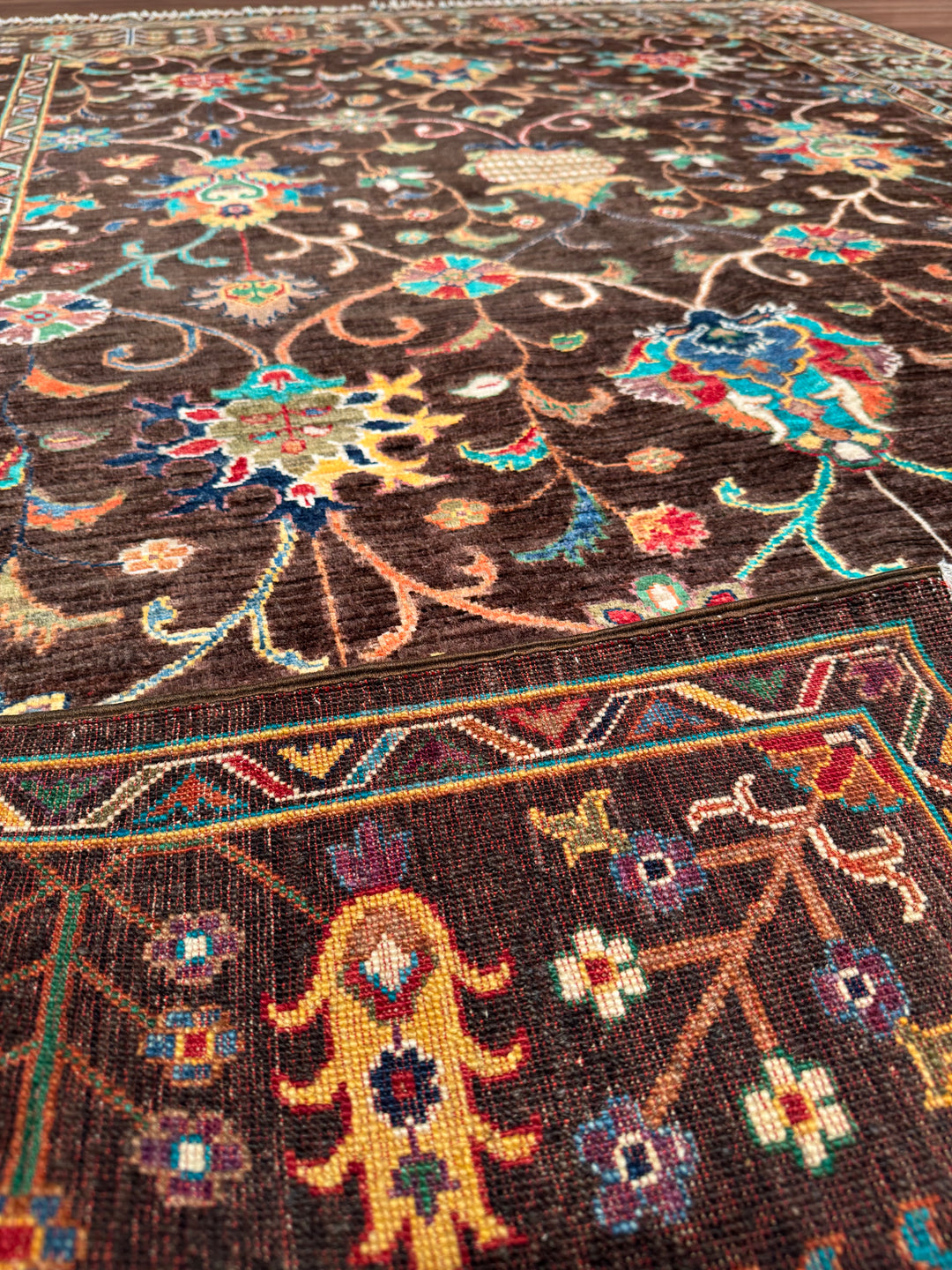 Sultani Binbirgece Orijinal El Dokuması Kahverengi Kök Boya Yün Halı 175x248 4.34 Metrekare - 5x8 ft