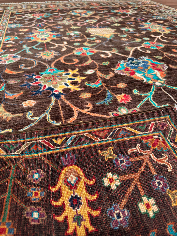 Sultani Binbirgece Orijinal El Dokuması Kahverengi Kök Boya Yün Halı 175x248 4.34 Metrekare - 5x8 ft
