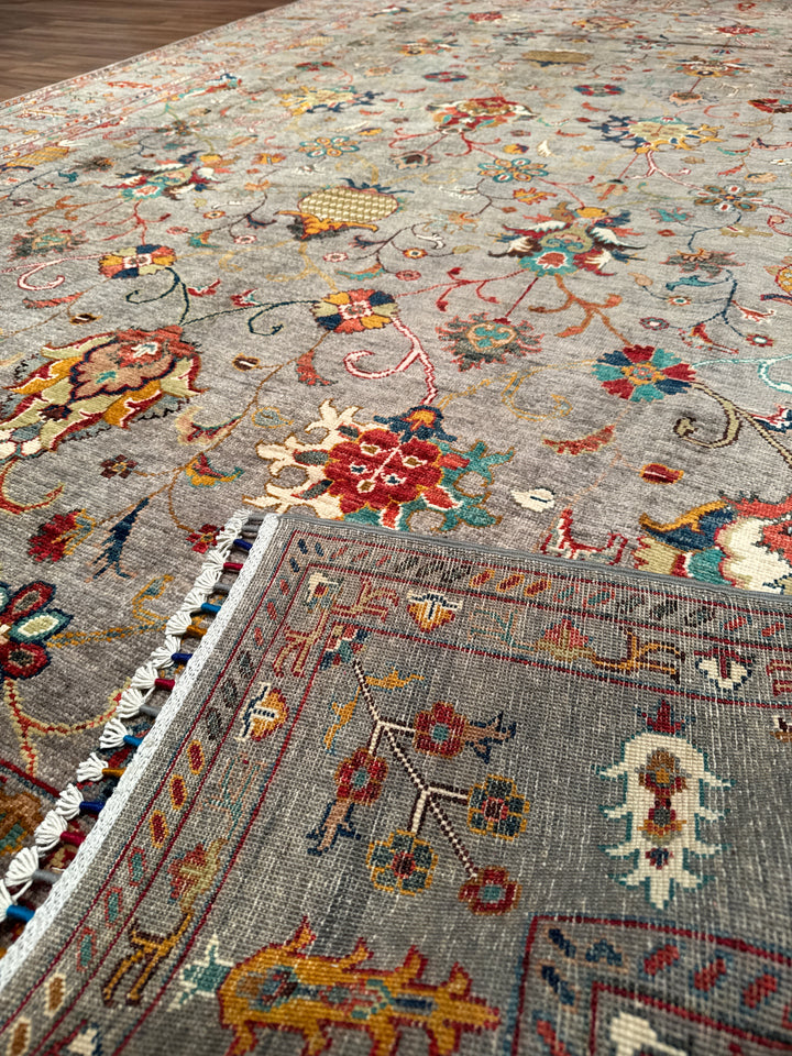 Sultani Binbirgece Orijinal El Dokuması Gri Kök Boya Yün Halı 211x313 6.60 Metrekare - 7x10 ft