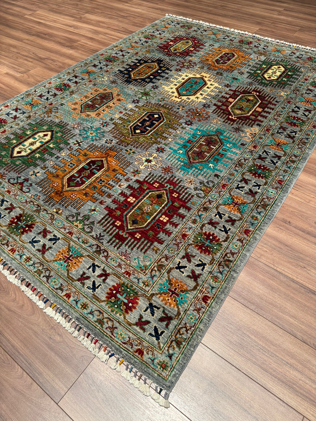 Veziri Orijinal El Dokuması Gri Kök Boya Yün Halı 171x245 4.19 Metrekare - 6x8 ft