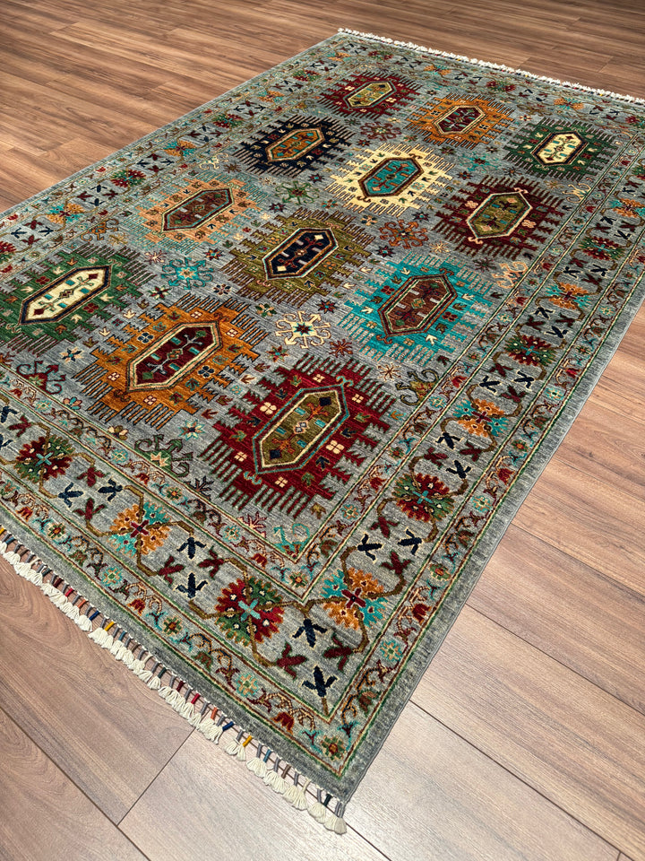 Veziri Orijinal El Dokuması Gri Kök Boya Yün Halı 171x245 4.19 Metrekare - 6x8 ft