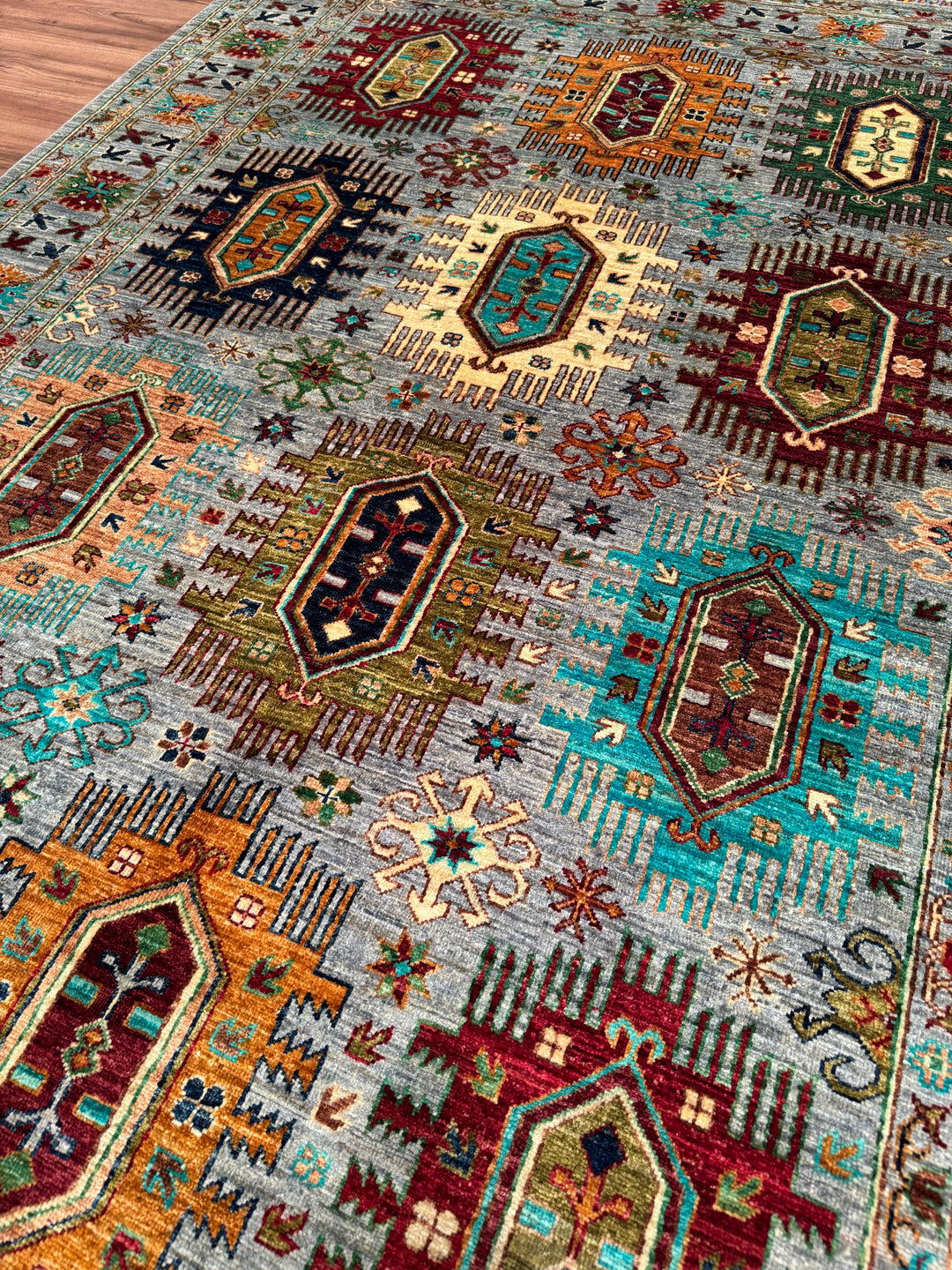 Veziri Orijinal El Dokuması Gri Kök Boya Yün Halı 171x245 4.19 Metrekare - 6x8 ft