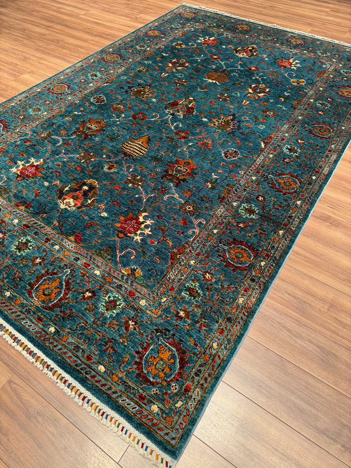 Sultani Binbirgece Orijinal El Dokuması Mavi Kök Boya Yün Halı 208x317 6.59 Metrekare - 7x10 ft