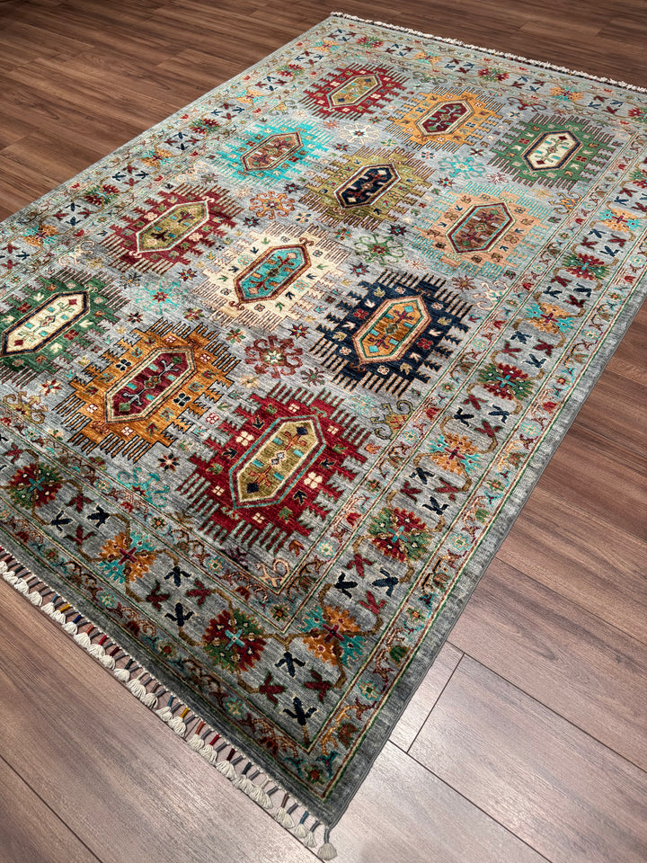 Veziri Orijinal El Dokuması Gri Kök Boya Yün Halı 171x245 4.19 Metrekare - 6x8 ft