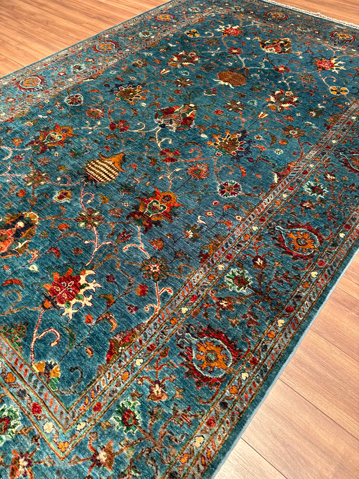 Sultani Binbirgece Orijinal El Dokuması Mavi Kök Boya Yün Halı 208x317 6.59 Metrekare - 7x10 ft