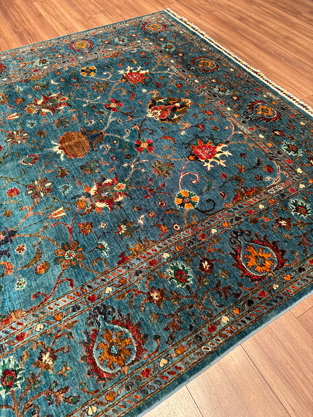 Sultani Binbirgece Orijinal El Dokuması Mavi Kök Boya Yün Halı 208x317 6.59 Metrekare - 7x10 ft
